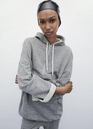 Серое худи,худи куртка из мягкой ткани с капюшоном из новой коллекции zara m,l