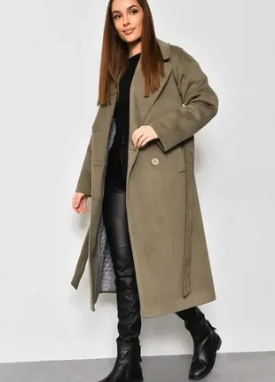 Длинное шерстяное пальто с поясом2 фото