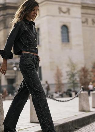 Джинси zara straight high waist зі стразами