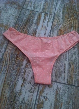 Стильные персиковые хлопковые трусики танга в горошек м, 46. 95% хлопок,коттон.
