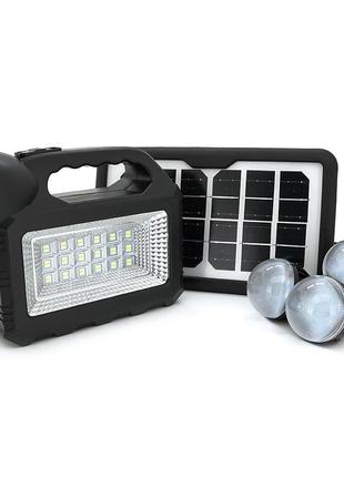 Переносний ліхтар gd-101+ solar, 1+1 режим, вбудований акум, 3 лампочки 3w, usb вихід, black, box