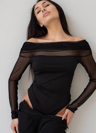 Черное боди с открытыми плечами боди черный с сеткой