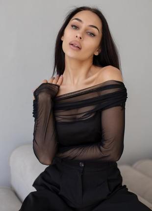 Черное боди с открытыми плечами боди черный с сеткой