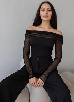 Черное боди с открытыми плечами боди черный с сеткой