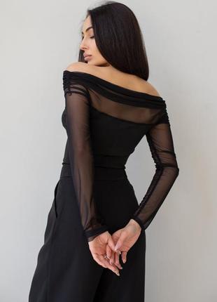 Черное боди с открытыми плечами боди черный с сеткой