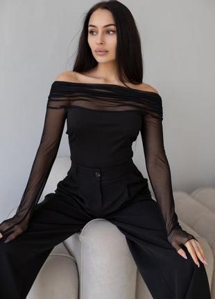 Черное боди с открытыми плечами боди черный с сеткой