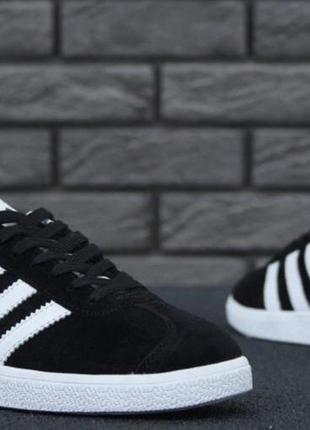 Кросівки кеди adidas gazelle navy black white замшевые кеды кроссовки адидас газели чорные с белым4 фото