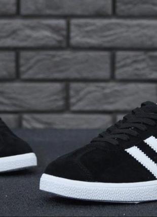 Кросівки кеди adidas gazelle navy black white замшевые кеды кроссовки адидас газели чорные с белым5 фото