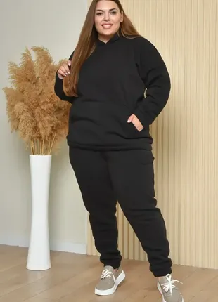 Утепленный костюм-двойка на флисе спортивный худи кенгуру и штаны с начесом