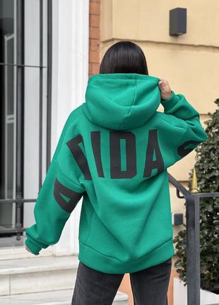 Худи на флисе с принтом нашивкой на спине adidas адидас оверсайз толстовка графитовый голубой бежевый коричневый розовый зеленый спортивный2 фото