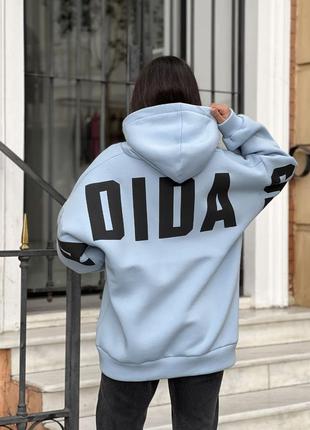 Худи на флисе с принтом нашивкой на спине adidas адидас оверсайз толстовка графитовый голубой бежевый коричневый розовый зеленый спортивный9 фото