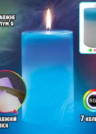 Декоративна воскова свічка з ефектом полум'я і led-підсвіткою candles magic 7 кольорів rgb1 фото