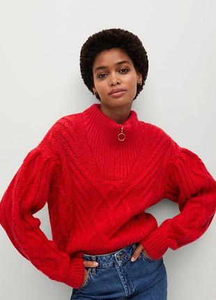 Свитер на замке zara шерстяной красный