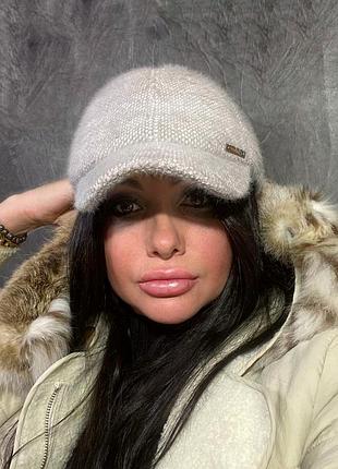 Бейсболка ангора с ушками серая