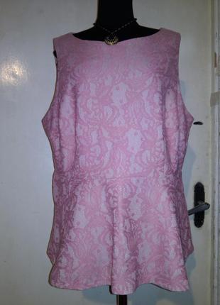 Красивая,гипюровая-кружевная,розовая-пудровая блуза с баской,большого размераморокко