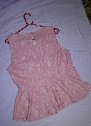 Красива,гіпюрова-мереживна,рожева пудра блуза з баскою,великого размераморокко7 фото