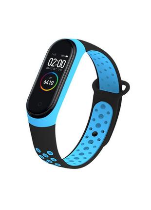 Ремешок nike style newdesign для фитнес-браслета xiaomi mi band 3/4  черный с голубым (mrk2563)