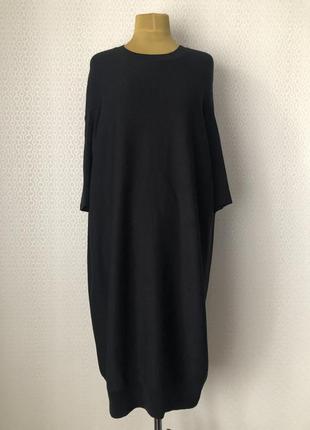 100% шерсть! стильное вязаное черное платье - баллон оверсайз от cos, размер l (xl-xxl)