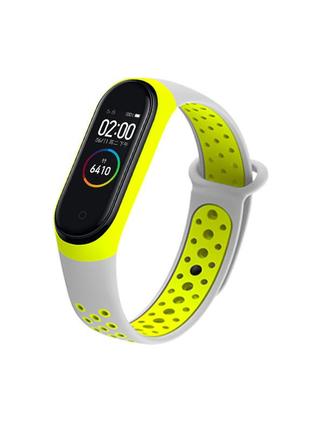 Ремінець nike style newdesign для фітнес-браслета xiaomi mi band 3/4 світло-сірий з лаймовим (mrk2564)