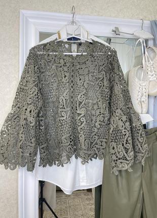 Мереживна блузка хакі