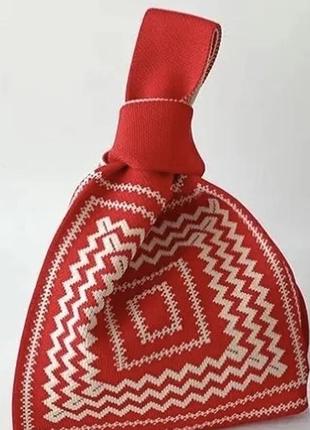 Тренд стильна червоно біла графічний принт жіноча в'язана текстильна сумка шопер
