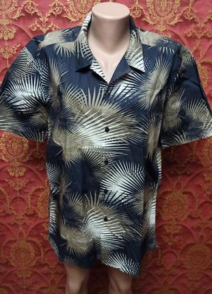 Пляжная рубашка летняя из хлопка гавайская принт листьев пальмы флора