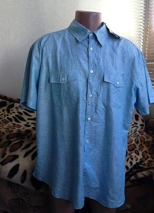 Голубая рубашка(лен+коттон)-размер=52-54