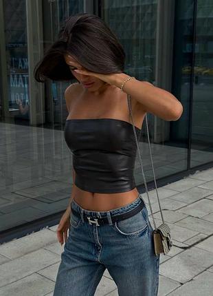 Топ бандо из искусственной кожи, из экокожи, корсет