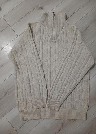 Бежевый трендовый свитер унисекс с воротником2 фото