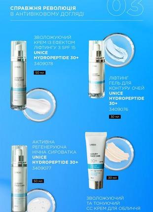 Увлажняющий и тонирующий сос крем для лица с spf 30 unice hydropeptide 30+, 30 мл