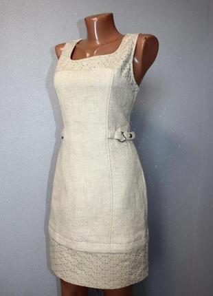 Стильное коттон,лен бежевое нюд фирменное брендовое платье сарафан2 фото