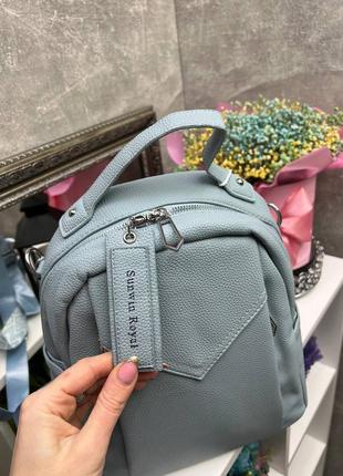 Жіночий шикарний та якісний рюкзак сумка для дівчат з еко шкіри блакитний2 фото