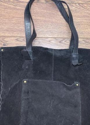 Большая черная замшевая сумка шоппер из натуральной кожи и натуральной замши2 фото