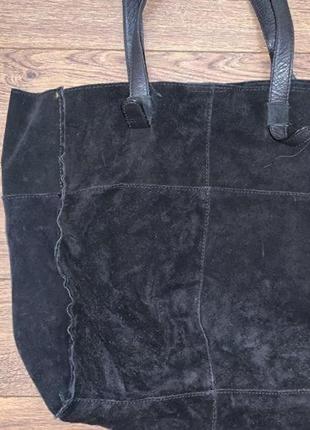 Большая черная замшевая сумка шоппер из натуральной кожи и натуральной замши3 фото