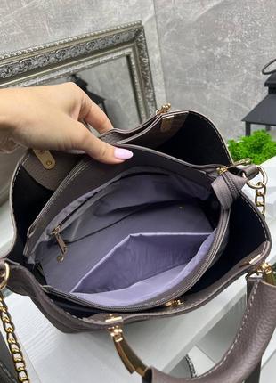 Женская стильная и качественная сумка из натуральной замши и эко кожи на 3 отдела капучино6 фото