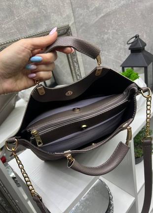 Женская стильная и качественная сумка из натуральной замши и эко кожи на 3 отдела капучино5 фото