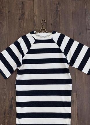 Стильное черное молочное полосатое хлопковое теплое платье платья кокон "monki",s оригинал