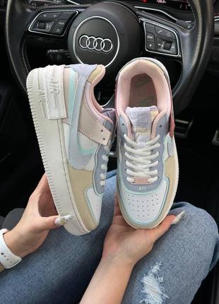 Жіночі кросівки nike air force 1 shadow / найк форси / демісезонні / весняні, літні, осінні / взуття / шкіра / білі, бежеві, рожеві