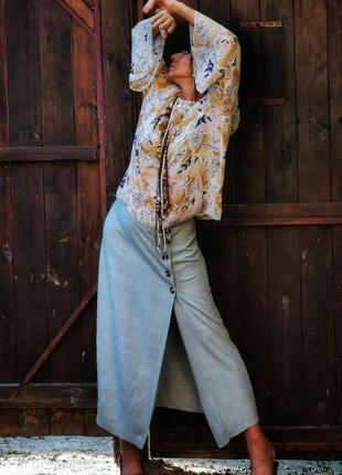 Спідниця на гудзиках міді з розрізом з віскози льон new look #73