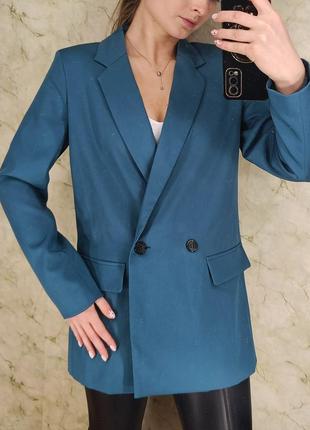 Женский бирюзовый синий оверсайз двубортный пиджак gemo