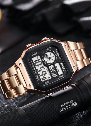 Наручные электронные часы розового цвета с подсветкой 8 режимов (100114)