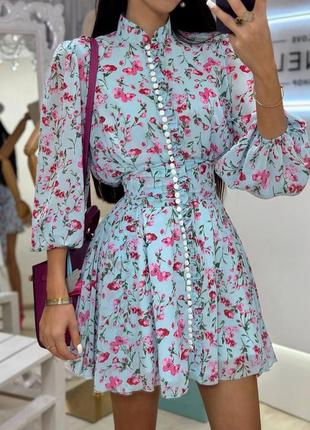 Премиальное мини платье с цветочным принтом 42 44 46 48 шифоновое вечернее мини платье xs s m l2 фото