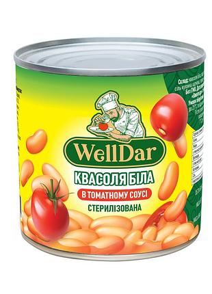 Фасоль белая в томатном соусе стерилизованная 410г тм welldar
