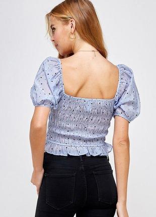 Трендовая блузка в горох, блузка с квадратным вырезом, блуза с рукавами пуфами3 фото