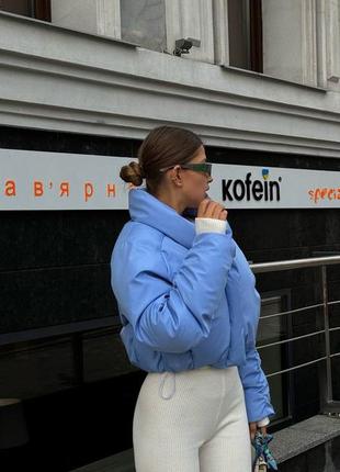 Премиальный голубой укороченный пуфер весна/осень xs s m ⚜️ вкорочена оверсайз куртка