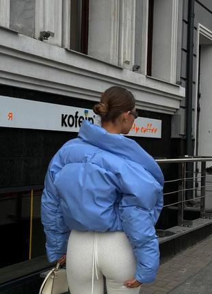 Премиальный голубой укороченный пуфер весна/осень xs s m ⚜️ вкорочена оверсайз куртка