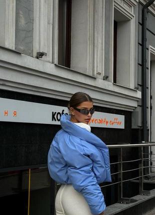 Премиальный голубой укороченный пуфер весна/осень xs s m ⚜️ вкорочена оверсайз куртка