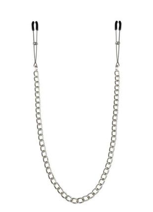 Тонкі затискачі для сосків із ланцюжком feral feelings chain thin nipple clamps, срібло/чорний