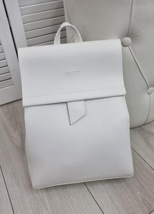 Женский шикарный и качественный рюкзак сумка для девушек из эко кожи белый6 фото