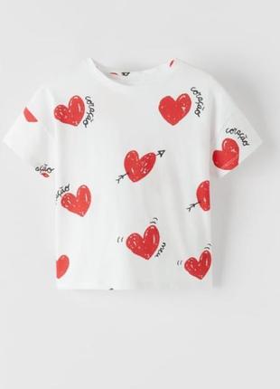 Коттоновая футболка zara в сердечки на рост 164